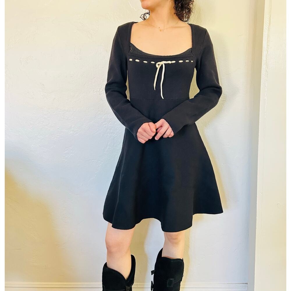 Lulus Cable Knit coquette Black Dress